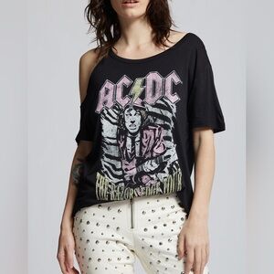 Recycled Karma AC/DC The Razors Edge Tour Cold Shoulder Tee Size XS - Black NWOT